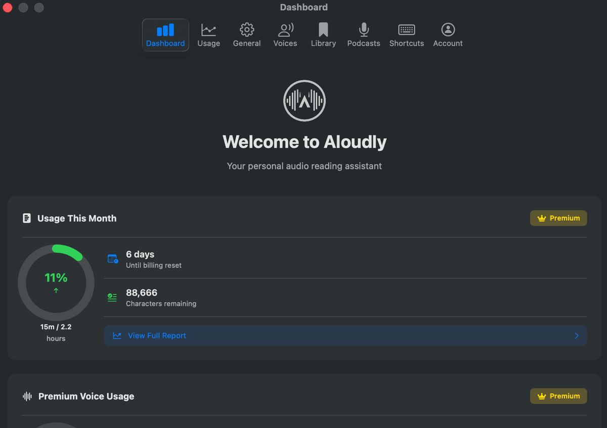 Aloudly Dashboard - Manage your audio library and track usage